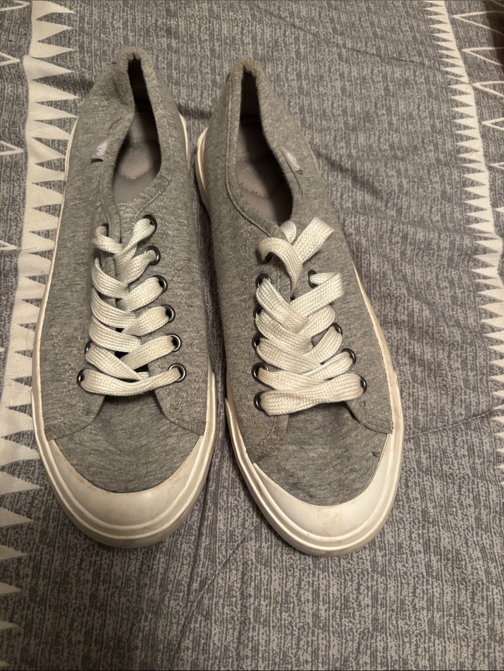 Women's Gray Slip-On Canvas Lace-Up Flats